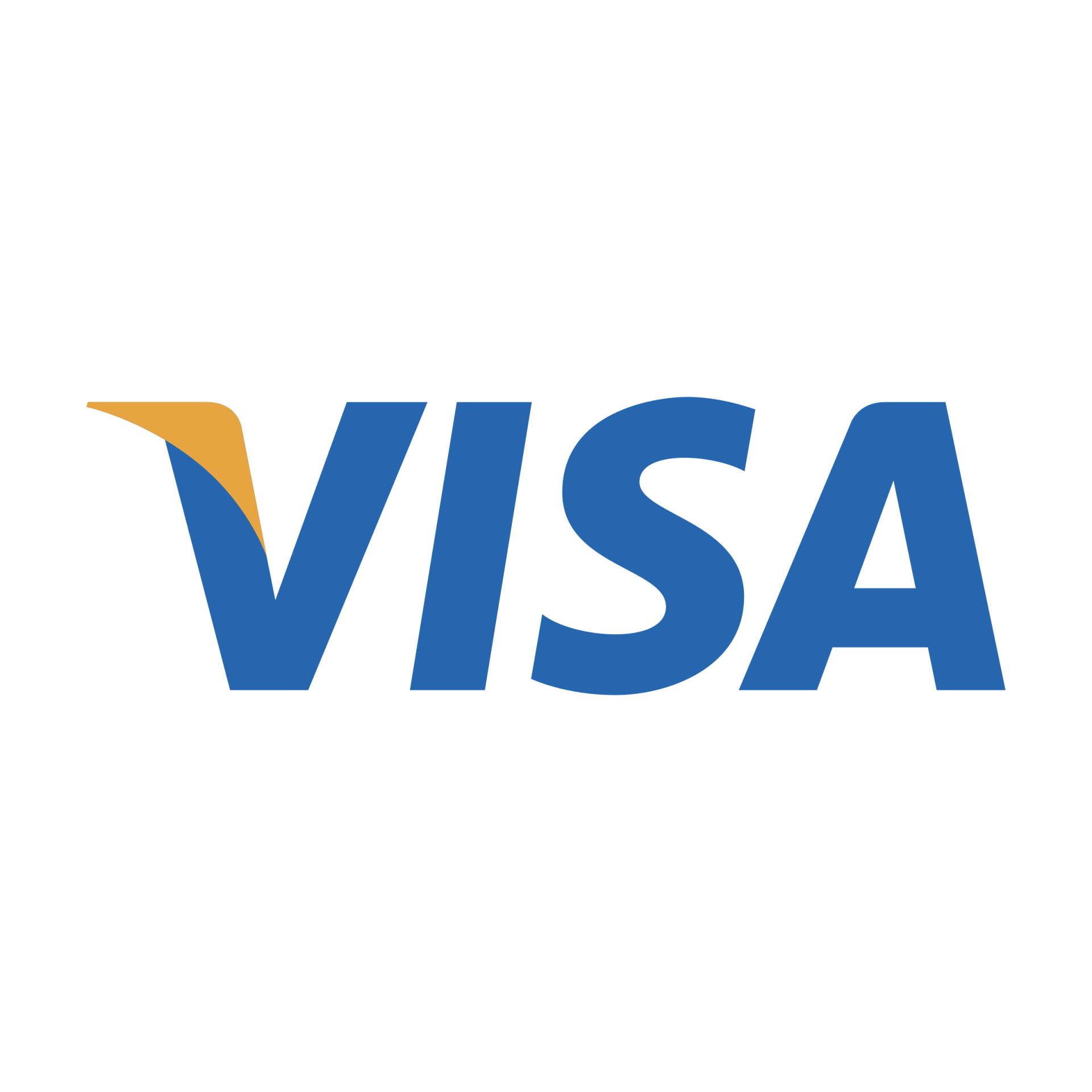 Visa logo in bold blue letters on a black background, accented by a gold swoosh; conveys a polished, trustworthy financial brand.